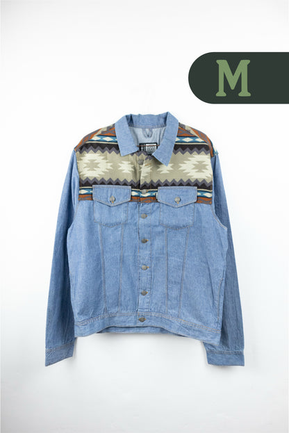 Chaqueta Hombre Jean Tejido Andino Hombro - Azul Claro