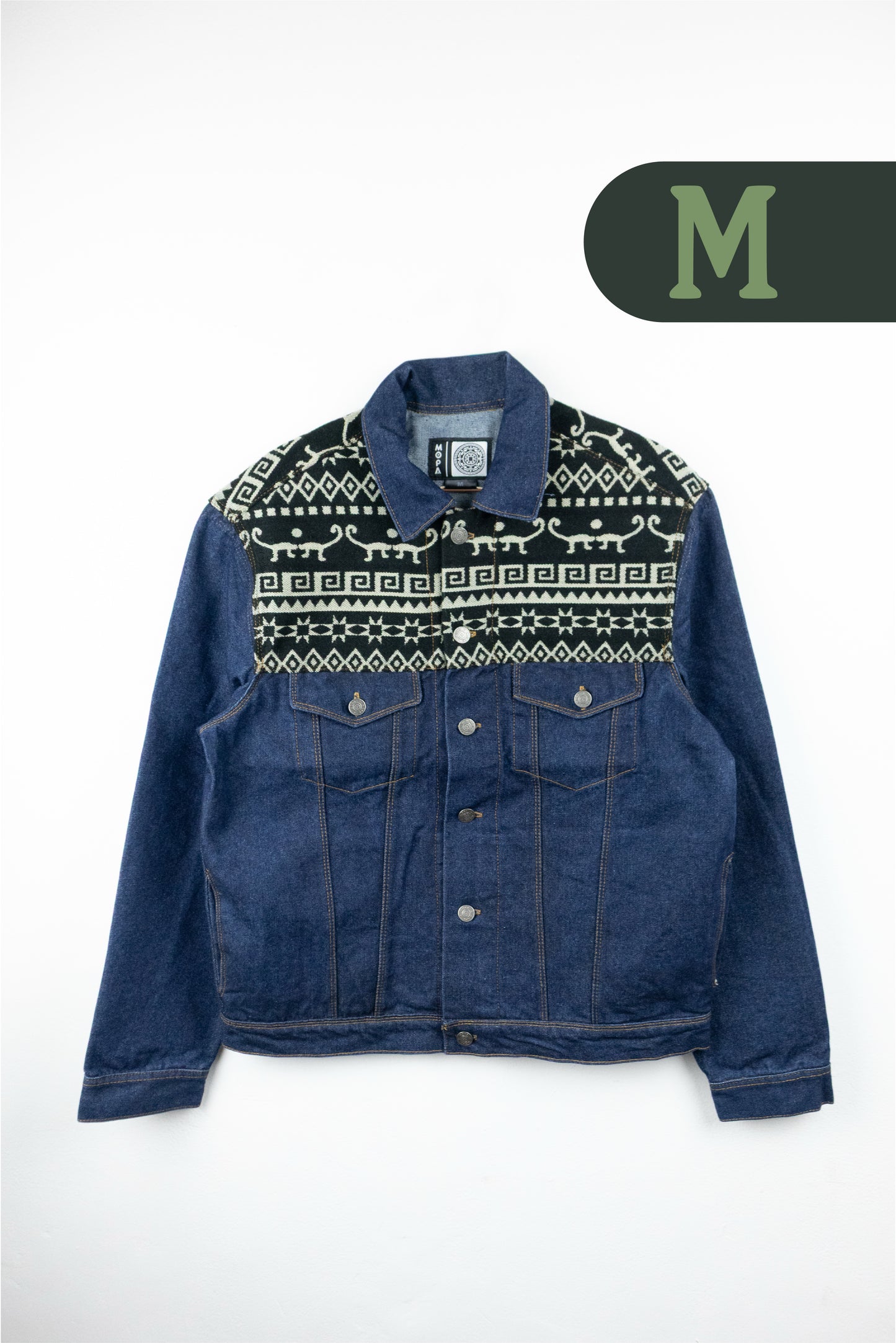 Chaqueta Hombre Jean Tejido Andino Hombro - Azul Oscuro