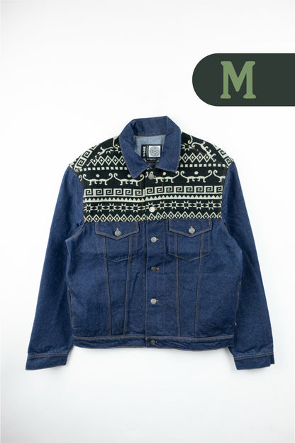 Chaqueta Hombre Jean Tejido Andino Hombro - Azul Oscuro