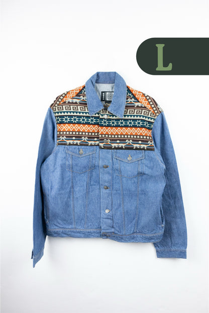 Chaqueta Hombre Jean Tejido Andino Hombro - Azul Claro