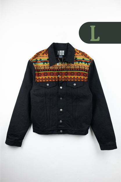 Chaqueta Hombre Jean Tejido Andino Hombro - Negro
