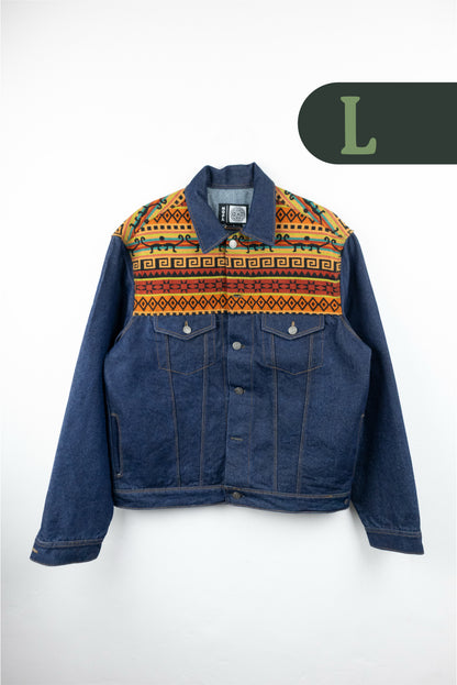 Chaqueta Hombre Jean Tejido Andino Hombro - Azul Oscuro