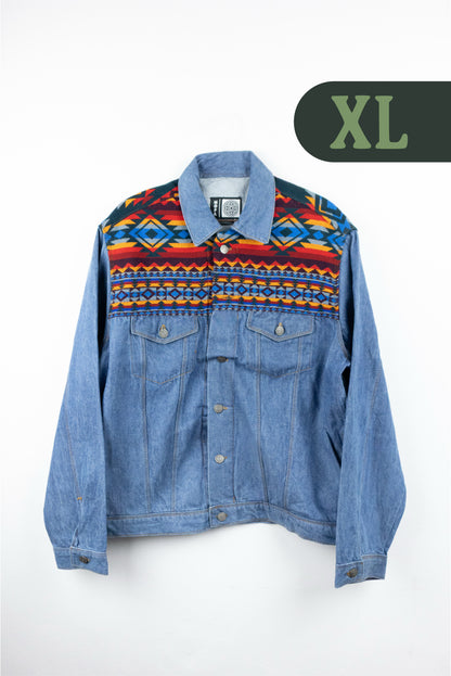 Chaqueta Hombre Jean Tejido Andino Hombro - Azul Claro