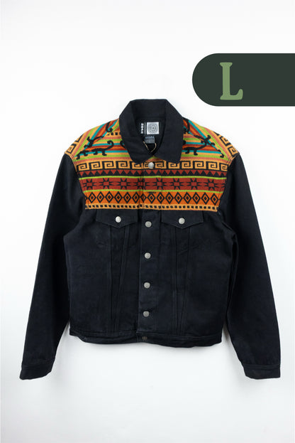 Chaqueta Hombre Jean Tejido Andino Hombro - Negro