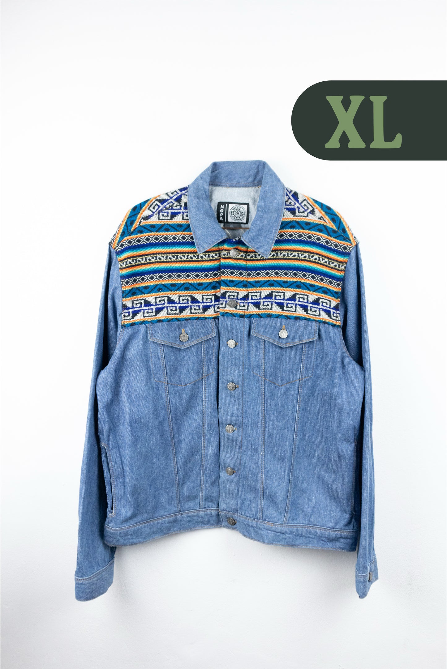 Chaqueta Hombre Jean Tejido Andino Hombro - Azul Claro