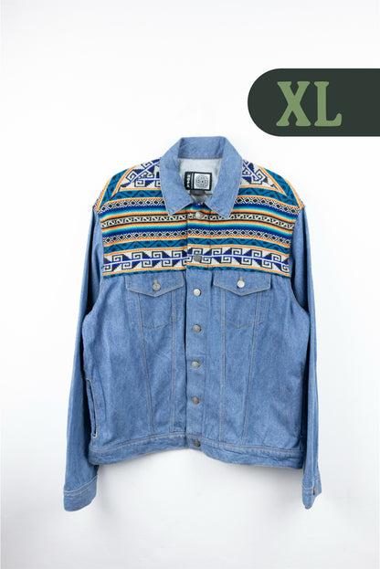 Chaqueta Hombre Jean Tejido Andino Hombro - Azul Claro