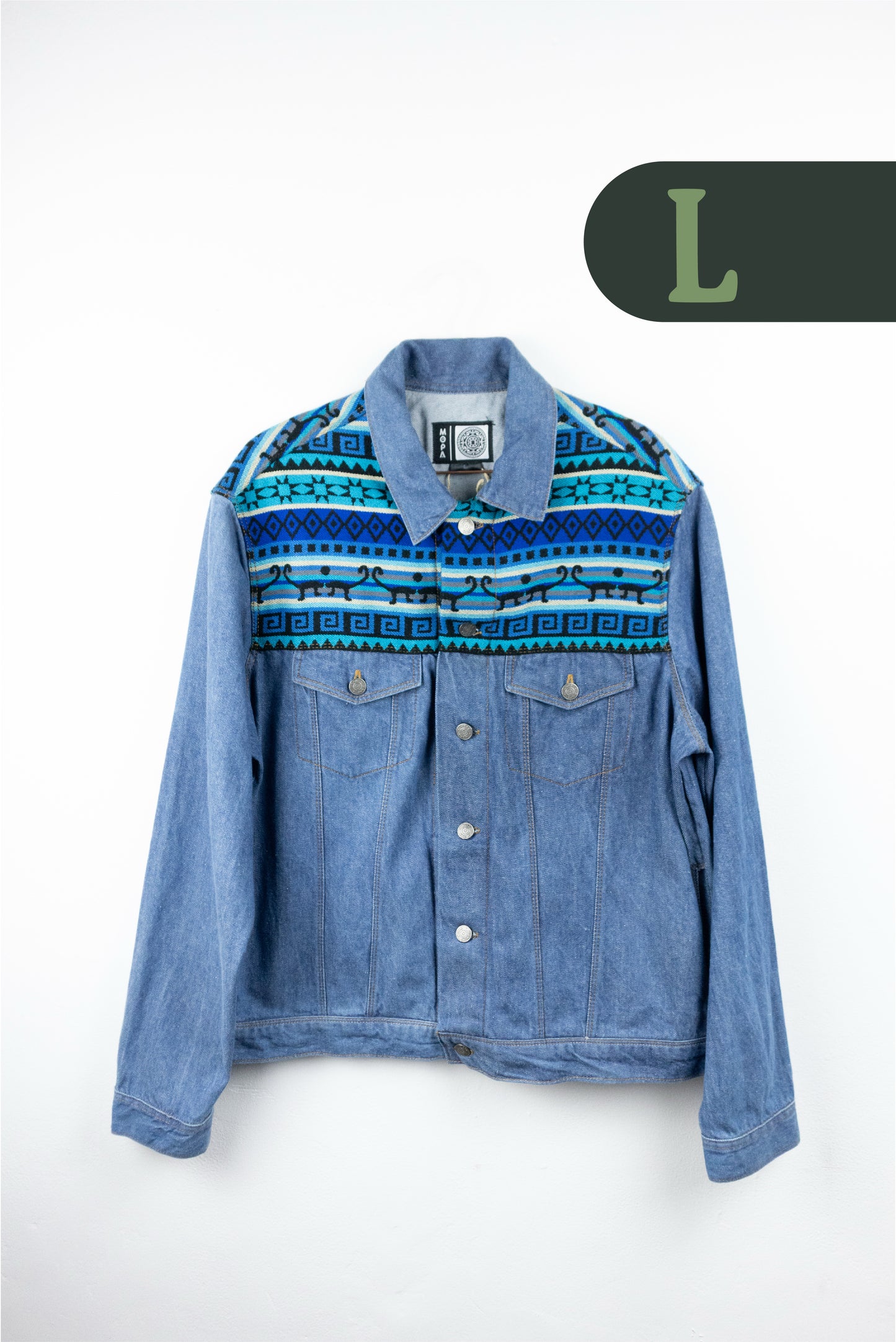 Chaqueta Hombre Jean Tejido Andino Hombro - Azul Claro