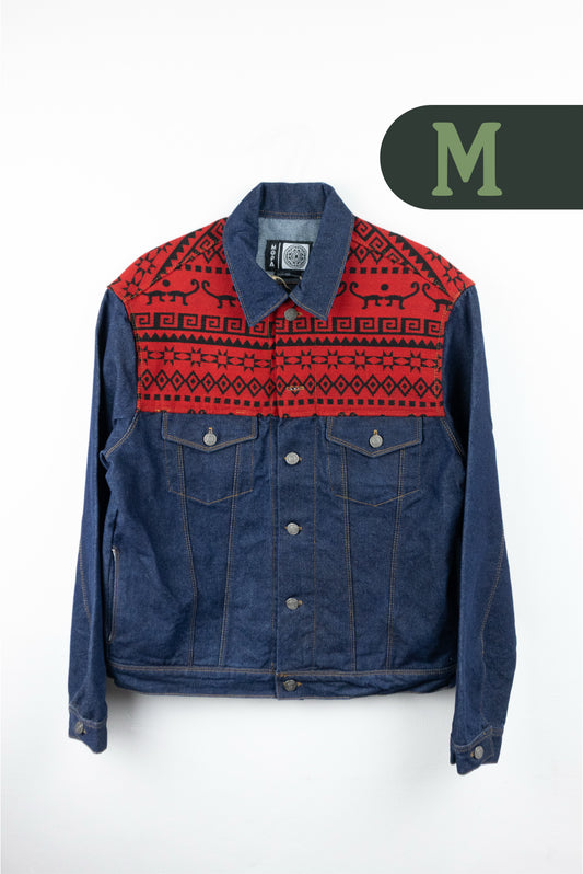 Chaqueta Hombre Jean Tejido Andino Hombro - Azul Oscuro