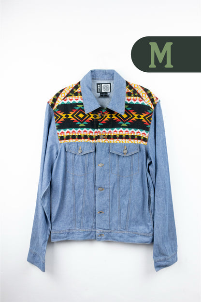 Chaqueta Hombre Jean Tejido Andino Hombro - Azul Claro
