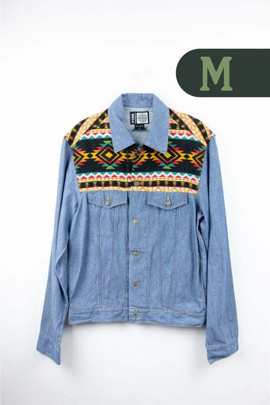 Chaqueta Hombre Jean Tejido Andino Hombro - Azul Claro