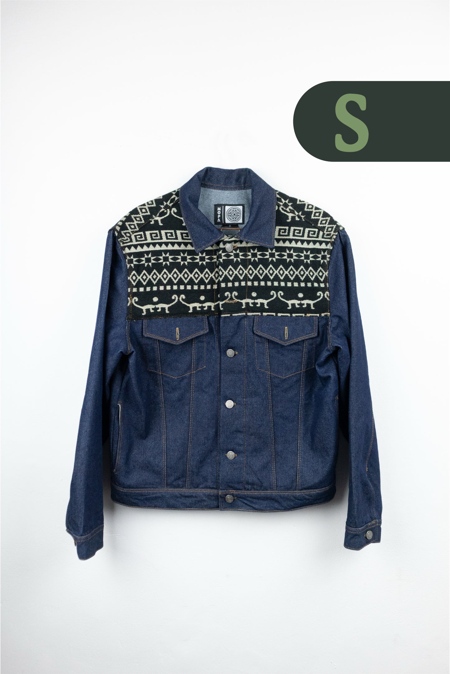 Chaqueta Hombre Jean Tejido Andino Hombro - Azul Oscuro