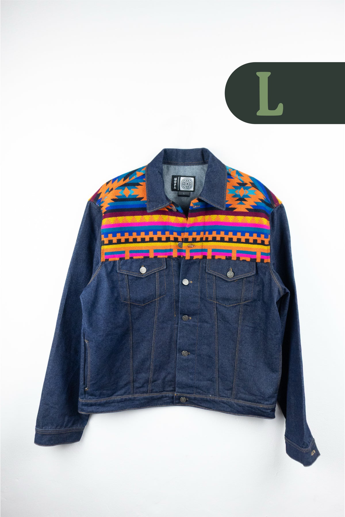 Chaqueta Hombre Jean Tejido Andino Hombro - Azul Oscuro