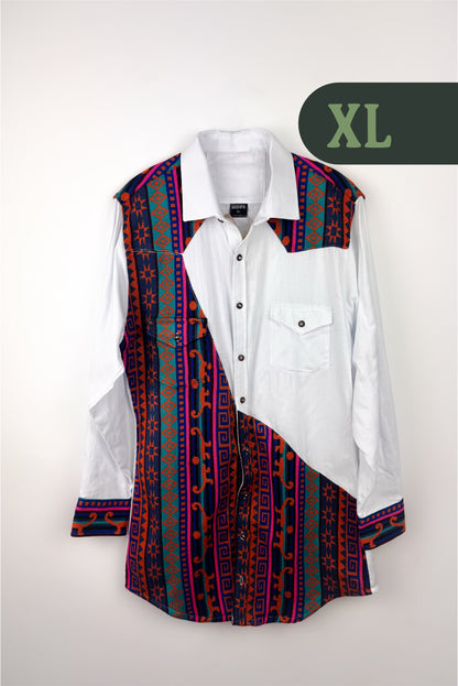 Camisa Manga Larga Corte Diagonal Mujer - Blanco